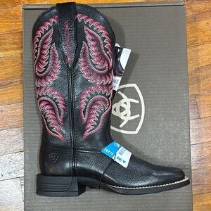 Ariat Black and Pink Heeled Boots with Intricate Design